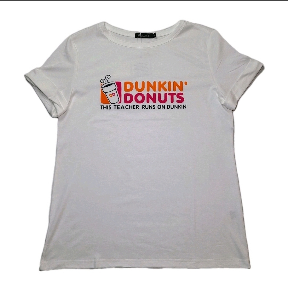 School Teacher Dunkin Donuts Coffee Funny T Shirt Womens Size S Rolled Sleeve 🆕